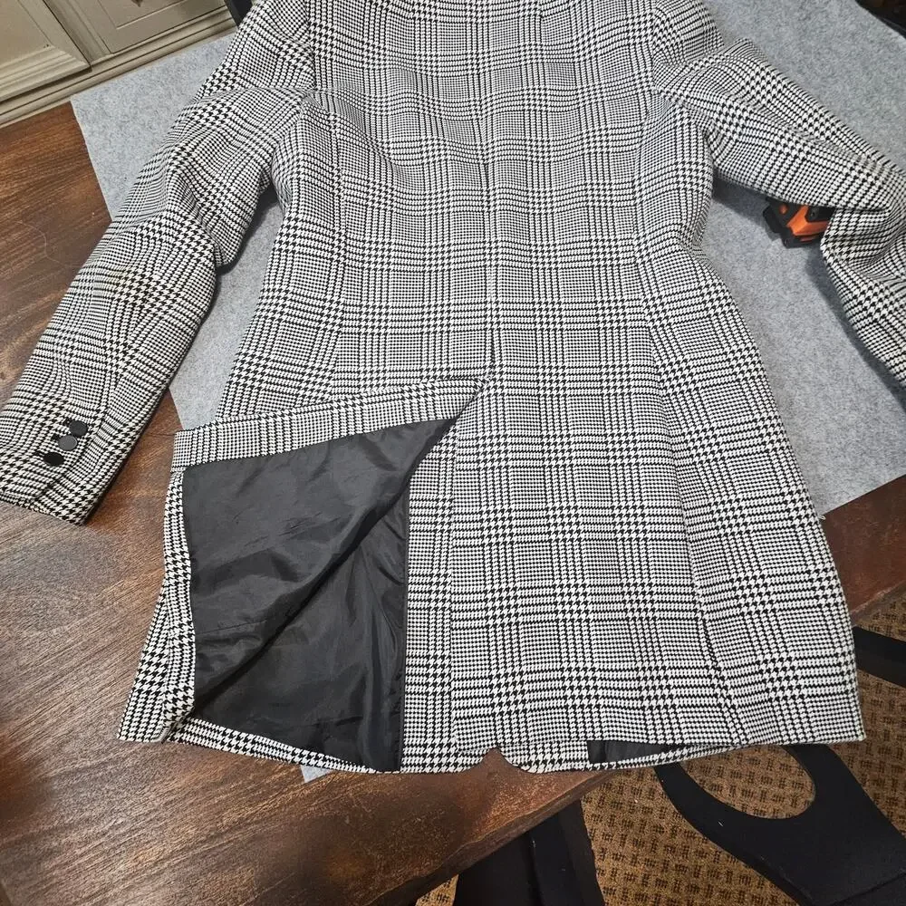 Calvin Klein Longline Glen Plaid Blazer Size 12 Single Vent Equestrian Academia - Picture 8 of 8
